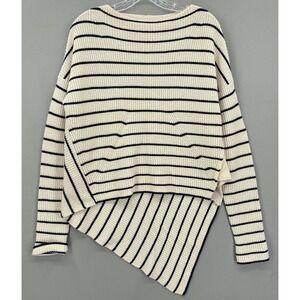 Brochu Walker Sweater Small Cream Wool Cashmere Striped Boat Neck Pullover Knit